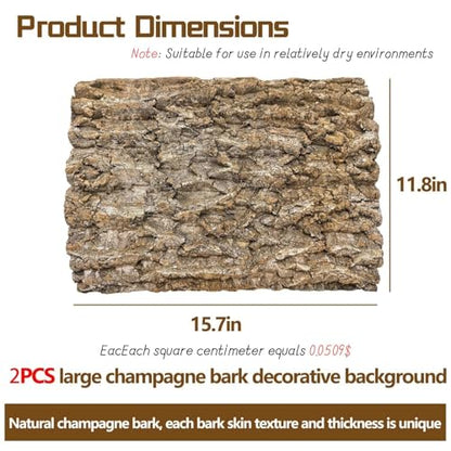 2PCS Cork Terrarium Background 15.7x11.8in Natural Cork Large Bark Backdrop Reptile Climbing Mat Habitat Decor for Spider Lizard Chamelon Turtle Beared Dragon