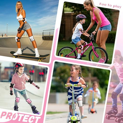 Kids Youth Adult Protective Gear Set Adjustable Knee Elbow Wrist Guards - color: White, size: Small