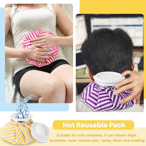 Honoson Reusable Ice Bags Hot Cold Therapy Leakproof,Stripes Style | Screw Cap Leak-proof Seal, For Injuries Swelling Bruises Fever, Soft Breathable Fabric Stays Flexible, Wide Opening Easy Fill - style: Stripes Style