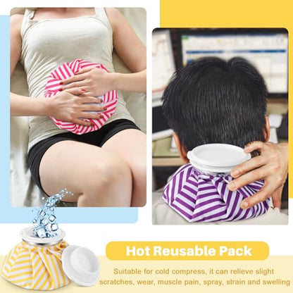 Honoson Reusable Ice Bags Hot Cold Therapy Leakproof,Stripes Style | Screw Cap Leak-proof Seal, For Injuries Swelling Bruises Fever, Soft Breathable Fabric Stays Flexible, Wide Opening Easy Fill - style: Stripes Style