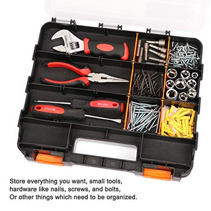 Mayouko Double Side Tools Organizer, Customizable Removable Plastic Dividers, Hardware Box Storage, Excellent for Screws,Nuts,Small Parts, 34-Compartment, Black/Orange,12.6"L x 10.6"W x 3.2"H