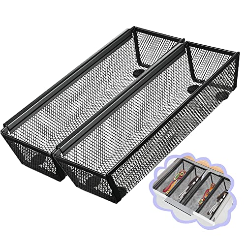 2PCS Drawer Organizer for Kitchen,Utensil Mesh Drawer Organizer with Interlocking Arm for Cosmetic,Flatware,Pen (9 * 3 * 2 Inches,Black) - color: Black(2PCS), size: 9*3*2 Inches