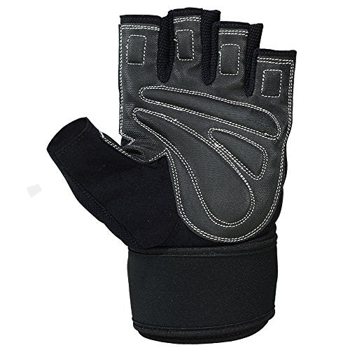 MRX Weight Lifting Pro Level Gloves with 18 Inches Long Wrist Strap Gym Workout Exercise & Fitness in - color: Black/Leather, size: Large