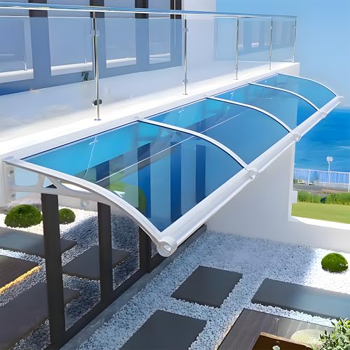 Window Awning Door Canopy with Aluminum Bracket, Front Doors/Windows Overhang Awning for Sun Shutter, UV, Rain - color: Blue + Silver Bracket, size: 60x60cm/24x24in