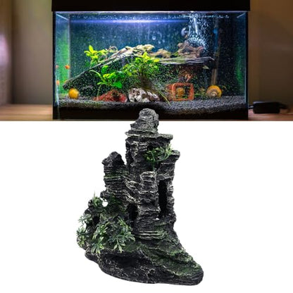 Aquarium Rockery Decoration, Fish Tank Resin Rockery with Hiding Cave, Realistic Mountain View Landscaping Stone for Freshwater and Saltwater Tanks, Safe Non -