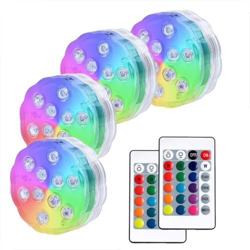 AquaMiracle Submersible LED Lights with Remote Waterproof Battery Operated, Multi Color Changing Hot Tub Lights for Shower, Pool, Pond, Aquarium, Bath, Party, Vase Decoration (4-Pack) - size: 4-Pack