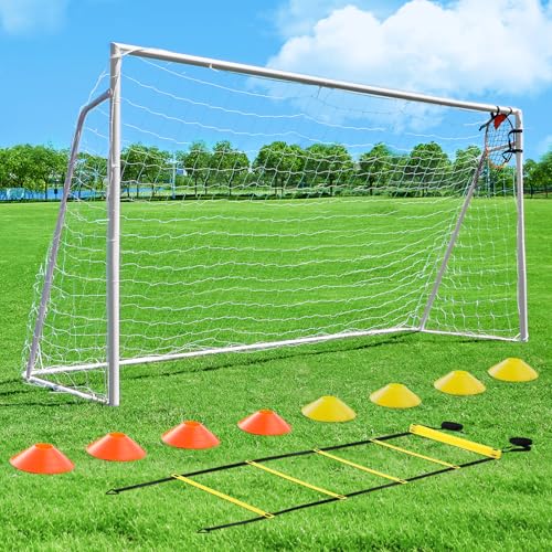 Soccer Goal 12x6,10x6.5, 8x6, 6x4FT Soccer Goals for Backyard Metal Soccer Goals for Kids Youth Adults Large Outdoor 2" Steel Soccer Goal Post Frame with Soccer Net Target Net Agility Ladder - size: 10×6.5 FT