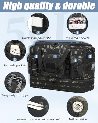 Tactical Duffle Bag - Gym Bag for Men with Shoe Compartment & Toiletry Bag | Carry on Luggage Mens Overnight Bag for Gym, Travel, Black CM - color: Black CM