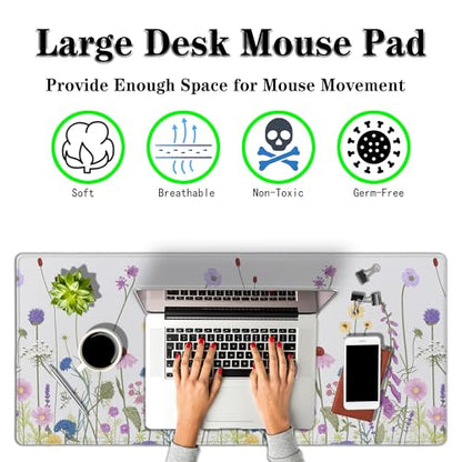 Desk Mouse Pad Flower Keyboard Mat, Mouse Pads Office Desk Pad, The Mousepad Non-Slip Rubber Base Waterproof with Stitched Edges, 35.4" X 15.7" for Work/Game/Office/Home Floral Nature Plant - color: Nature Plant