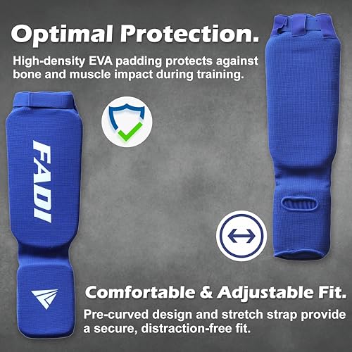 Shin Guards – Durable Leg & Instep Protection for Muay Thai, Kickboxing, MMA, BJJ, Karate & Taekwondo | Lightweight Training & Sparring Shin Instep Guard - color: Blue, size: Large