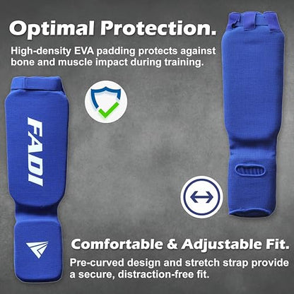Shin Guards – Durable Leg & Instep Protection for Muay Thai, Kickboxing, MMA, BJJ, Karate & Taekwondo | Lightweight Training & Sparring Shin Instep Guard - color: Blue, size: Large