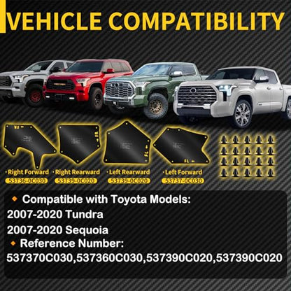 Toyota Tundra Fender Liner Splash Guard | OE Replacement Splash Shields, Compatible with Toyota Tundra Sequoia 2007-2020, Front & Rear 4-Pc Set, Durable PVC Material - color: for Tundra Sequoia 2007-2020