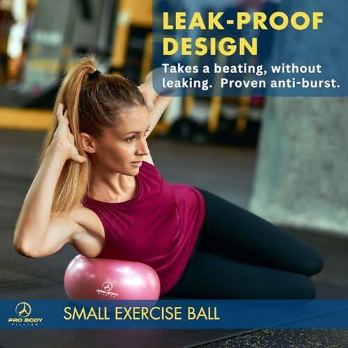 ProBody Pilates Ball Small — 9 Inch Small Exercise Ball | Anti-Burst PVC, Latex-Free, Clinic Grade, Between-Knees Stabilizer, Postpartum & Rehab, Straw Inflator, Yoga Ball Small - color: Pink