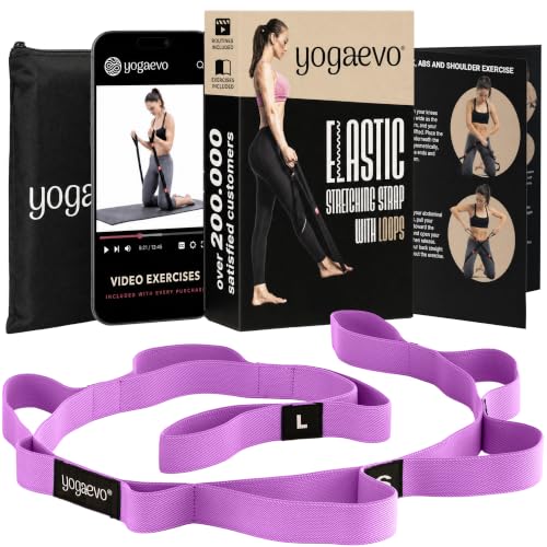 YogaEVO Elastic Stretching Strap with Loops for Physical Therapy - color: Purple