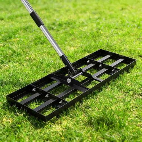 Lawn Leveling Rake, 30"x10" Stainless Steel Lawn Leveler with 76" Adjustable Handle, Heavy-Duty Yard Leveling Rake for Garden, Golf Course, Farm, Pasture, Professional Lawn Care Tool - style: 30"x10" Leveling Rake