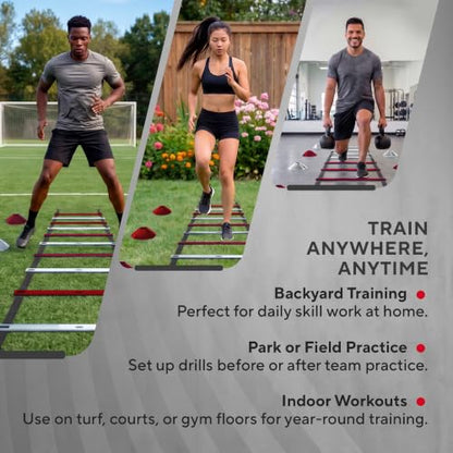 Agility Ladder Set, 12-Rung Speed Ladder + Training Cones, Soccer Training Equipment, Footwork Drills Kit, Speed & Agility Equipment, Football Practice Equipment, Basketball Gear - color: Red and White