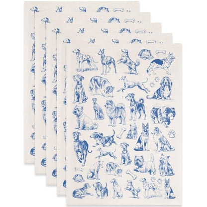 SUPERDANT 5 Sheets Blue Dog Underglaze Transfer Paper Pottery Waterslide Decals Ceramic Underglaze Sheets for Cups Vases Plates Trimmable Pet Decals - style: Different Types Dogs