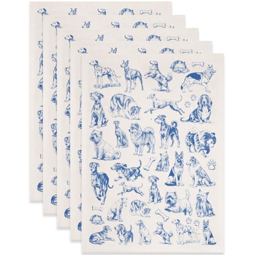 SUPERDANT 5 Sheets Blue Dog Underglaze Transfer Paper Pottery Waterslide Decals Ceramic Underglaze Sheets for Cups Vases Plates Trimmable Pet Decals - style: Different Types Dogs