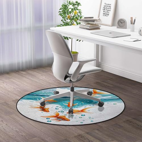 Aquarium Chair Mat for Hardwood & Tile Floors, GoldenFish WaterScene Office & Desk Chair Protector for Rolling Chairs,Protect The Floor from Scratches, Orange Gold Blue Diameter 43.3 in - color: Aquarium_1082, size: Diameter 43.3 in