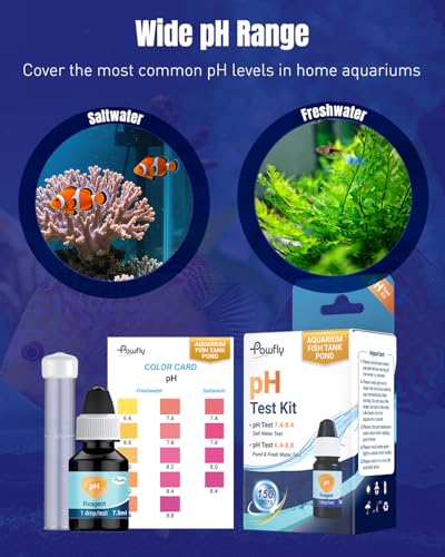 Pawfly Aquarium pH Test Kit, Accurate Fish Tank pH Testing Kit, Easy-to-Read pH Water Test Kit with Test Tube & Color Chart, Aquarium Liquid Test Kit for Freshwater & Saltwater - color: Blue Box Pack