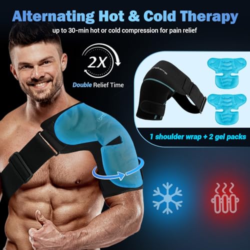 Comfytemp Shoulder Ice Pack Wrap, Shoulder Brace Rotator Cuff Cold Therapy - color: Black - 2 Gel Pack + 1 Brace
