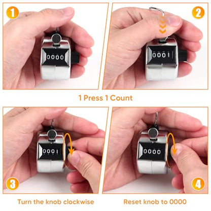 Metal Handheld Tally Counter, Clicker Counter with 4 Digit Display