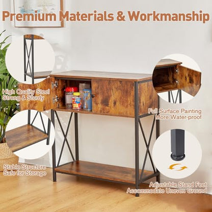 20-29 Gallon Aquarium Stand with Cabinet, 20 Gallon Long Fish Tank Stand with 31''L * 12''W Tabletop, Double Heavy Metal Stand with Stable Structure, Adjustable Table Feet - Rustic Brown - color: Rustic Brown 20-29Gallon, size: 20-29Gallon
