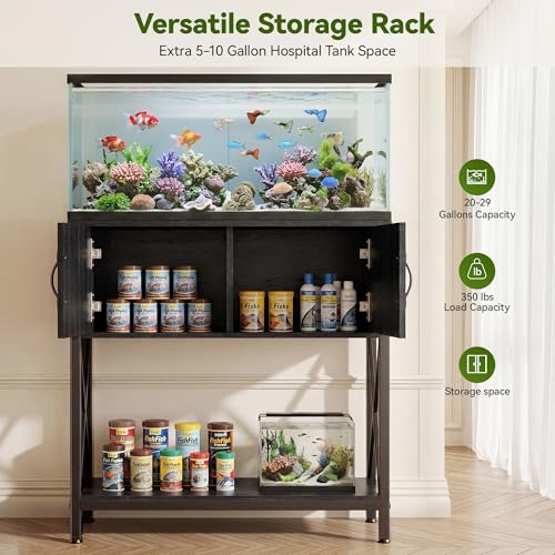 Petrova 20-29 Gallon Fish Tank Stand, Metal Double Aquarium Stand with Storage Cabinet, Heavy Duty 31.5" L* 16.54" W Tabletop, 330LBS Capacity, Grey - color: Grey, size: 31.5" L x 16.5" W x 31.5"H