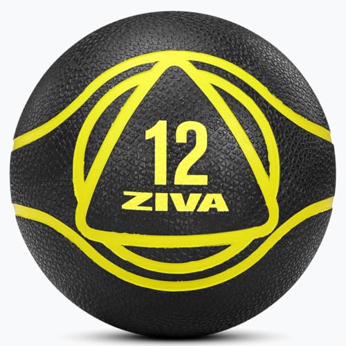 ZIVA Medicine Ball – Durable Rubber Weighted Ball with Easy-Grip Textured Shell for Core, Balance and Strength Training – Commercial Quality (Black, 4–20 lb) - style: 12lb Black