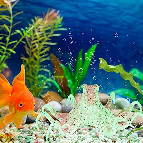Aquarium Octopus Decoration Fish Fluorescent Octopus Ornament Artificial Silicone Simulation Octopus with Suction Cup(Green)
