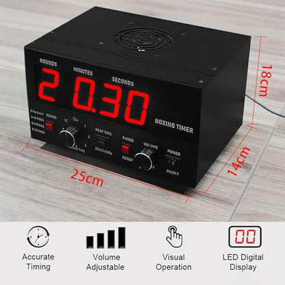 Big Screen Boxing Interval Timer, Boxing Fitness Timer with Adjustable Sound, Training Time, Rest Time and Repeat, for Gyms, Garages, Workouts and Outdoor Activities