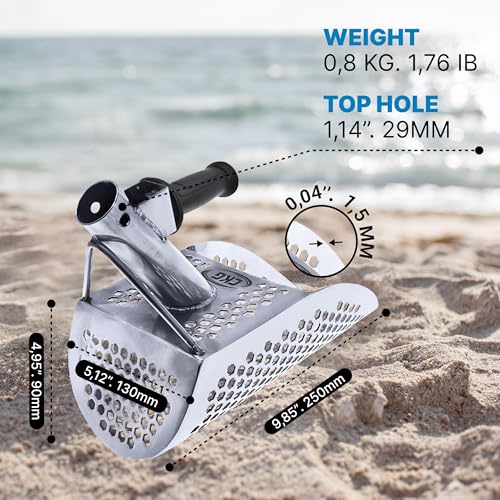 Sand Scoops for Beach Metal Detecting Stainless Steel Beach Metal Detecting Shovel Underwater Treasure Hunting, Metal Detector Accessories(Bag + Scoop + Carbon Fiber Handle), (Hex-7 + Handle) - size: Hex-7 + Handle