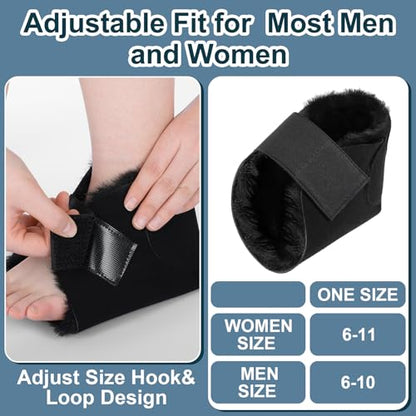 2 Pcs Sheepskin Heel Protectors for Pressure Sore Pad, Black - color: Black
