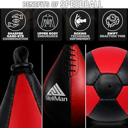 PU Leather Boxing Speed Bag – Black Red MMA Reflex Punching Ball for Home Gym Workout, Speed Ball for Punching, Kicking & Reflex Training Equipment