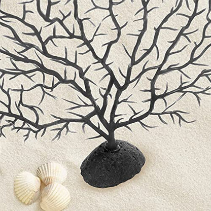 Piutouyar 2Pcs Sea Fan Coral Decorations, Black Simulation Sea Coral Branch for Aquarium Ornament Fish Tank Landscape (11.8inch+6.7inch)