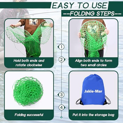 Foldable Drop and Pier Fishing Net, Portable Bridge Net, Foldable Crab Net Bait Shrimp Net with Foldable Bucket Soft Steel Hoop and 32FT Rope Storage Bag