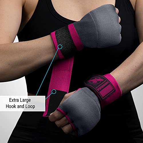 Hayabusa Quick Gel Hand Wrap Boxing Gloves | Slip-On Design, Padded Knuckle Protection, Hook and Loop Closure, Muay Thai Kickboxing, Men and Women, Sparring - color: Grey/Pink, size: Large