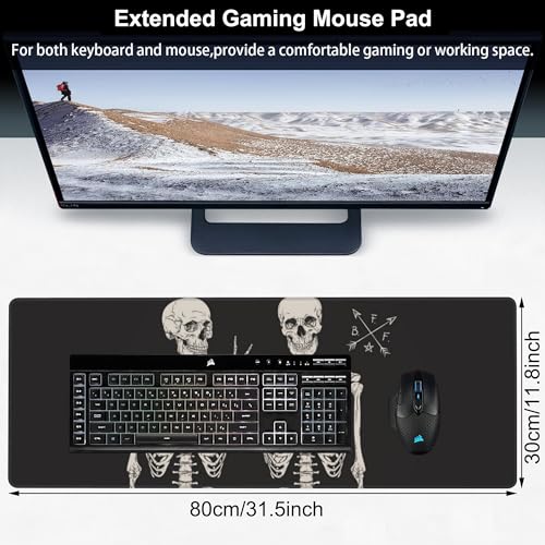 Human Skeletons Best Friends Desk Mat,Large Gothic Human Skeleton Gaming Keyboard Mouse Pad,Non-Slip Rubber Base Desk Pad Thick Stitched Edges Waterproof Mousepad Mouse Mat 31.5"x11.8" - color: Human Skeletons Best Friends
