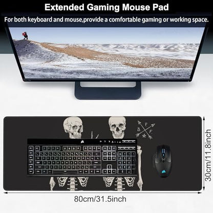 Human Skeletons Best Friends Desk Mat,Large Gothic Human Skeleton Gaming Keyboard Mouse Pad,Non-Slip Rubber Base Desk Pad Thick Stitched Edges Waterproof Mousepad Mouse Mat 31.5"x11.8" - color: Human Skeletons Best Friends