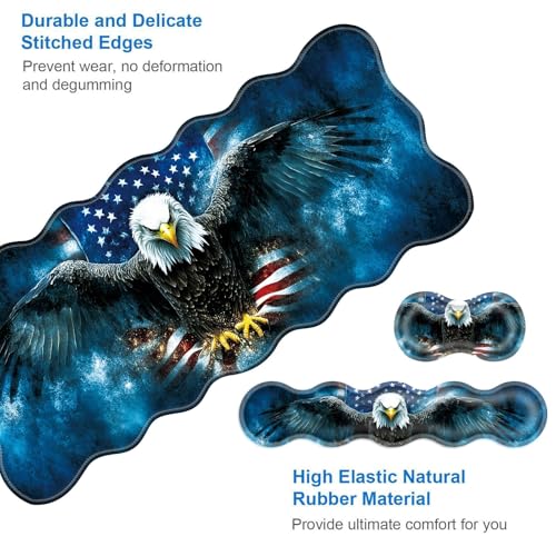 Large Gaming Mouse Pad, Keyboard Wrist Rest Pad & Wrist Support Mousepad Set, Stitched Edge, Extended, Non-Slip Base, Memory Foam Desk Mat for Office, Home,American Flag Bald Eagle - color: American Flag Bald Eagle
