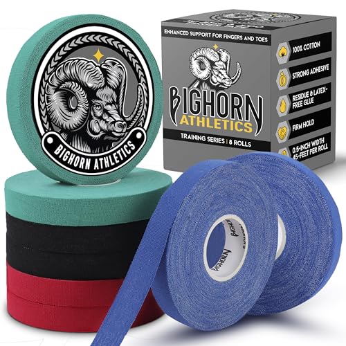 Bighorn Athletics Finger Tape, 0.5in x 45ft, 8 Rolls, Red/Black/Blue/Green - color: Red, Black, Blue, Green, size: 0.5-Inch