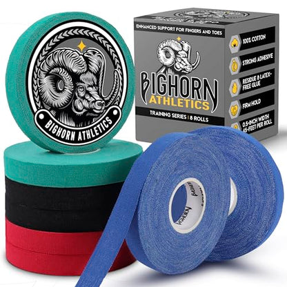 Bighorn Athletics Finger Tape, 0.5in x 45ft, 8 Rolls, Red/Black/Blue/Green - color: Red, Black, Blue, Green, size: 0.5-Inch