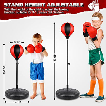 Punching Bag Set Toy with Boxing Gloves, Ideal Birthday for Kids Ages 3-8+ - color: Red