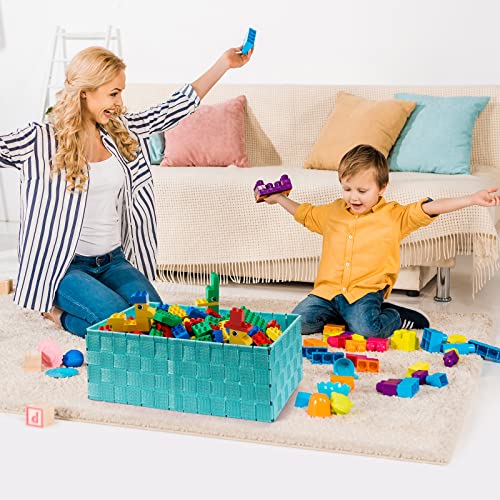 Woven Storage Baskets, Storage Bins, Cube Basket Container Baskets Storage Boxes Organizers for Clothes/Shelves/Closet, Set of 6 (Aqua)