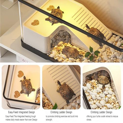 Upgraded 3 GAL Turtle Tank Kit(Tank+3.5W Filter+Light+Basking Platform),Fish Tank Starter Kit, Aquarium for Crabs,Fishes,Amphibians,Reptiles(12 * 7.7 * 7.2 Inch)