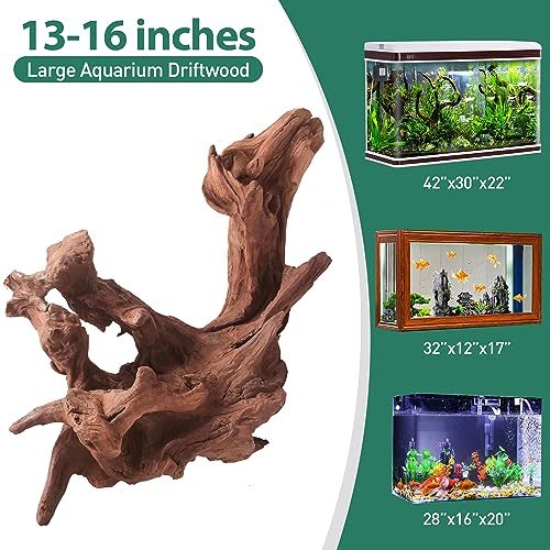 Natural Driftwood for Aquarium Decor, 1-Piece 13''-17'' Large Driftwood for Decorations on Fish Tank, Reptiles Bearded Dragon Accessories or Air Plants