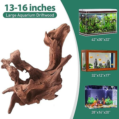 Natural Driftwood for Aquarium Decor, 1-Piece 13''-17'' Large Driftwood for Decorations on Fish Tank, Reptiles Bearded Dragon Accessories or Air Plants