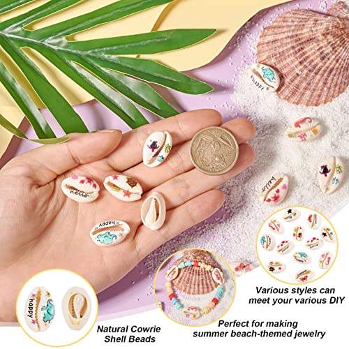 Craftdady 60Pcs Natural Cowrie Shell Beads with Patterns 6 Styles No Hole Cute Spiral Seashells for Summer Ocean Hawaii Jewelry Craft Making - color: Mixed Colors & Patterns