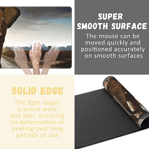 Extended Gaming Mouse Pad Elephant Walking in Road Large Mousepad with Stitched Edges,Anti-Slip Rubber Base Keyboard Mouse Mat Desk Pad for Gaming Home Office 35.4 x 15.7 inches - color: Elephant Walking in Road