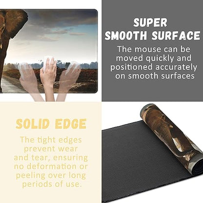 Extended Gaming Mouse Pad Elephant Walking in Road Large Mousepad with Stitched Edges,Anti-Slip Rubber Base Keyboard Mouse Mat Desk Pad for Gaming Home Office 35.4 x 15.7 inches - color: Elephant Walking in Road